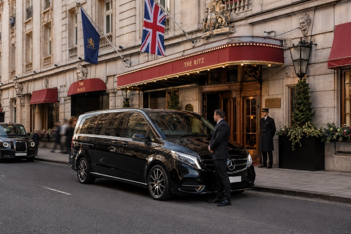Mercedes V-Class luxury chauffeur vehicle UK Jet Set Travel Man Guard