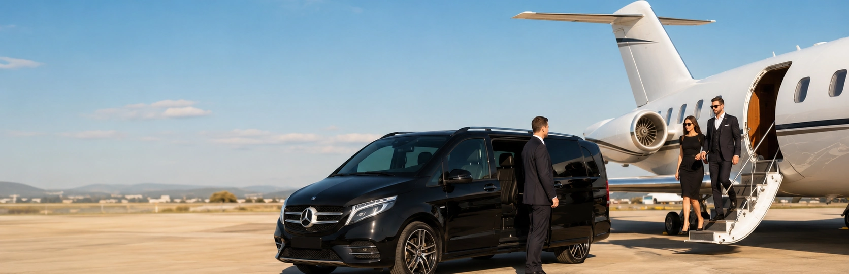 Luxury Mercedes V-Class chauffeur service UK Man Guard Jet Set Travel